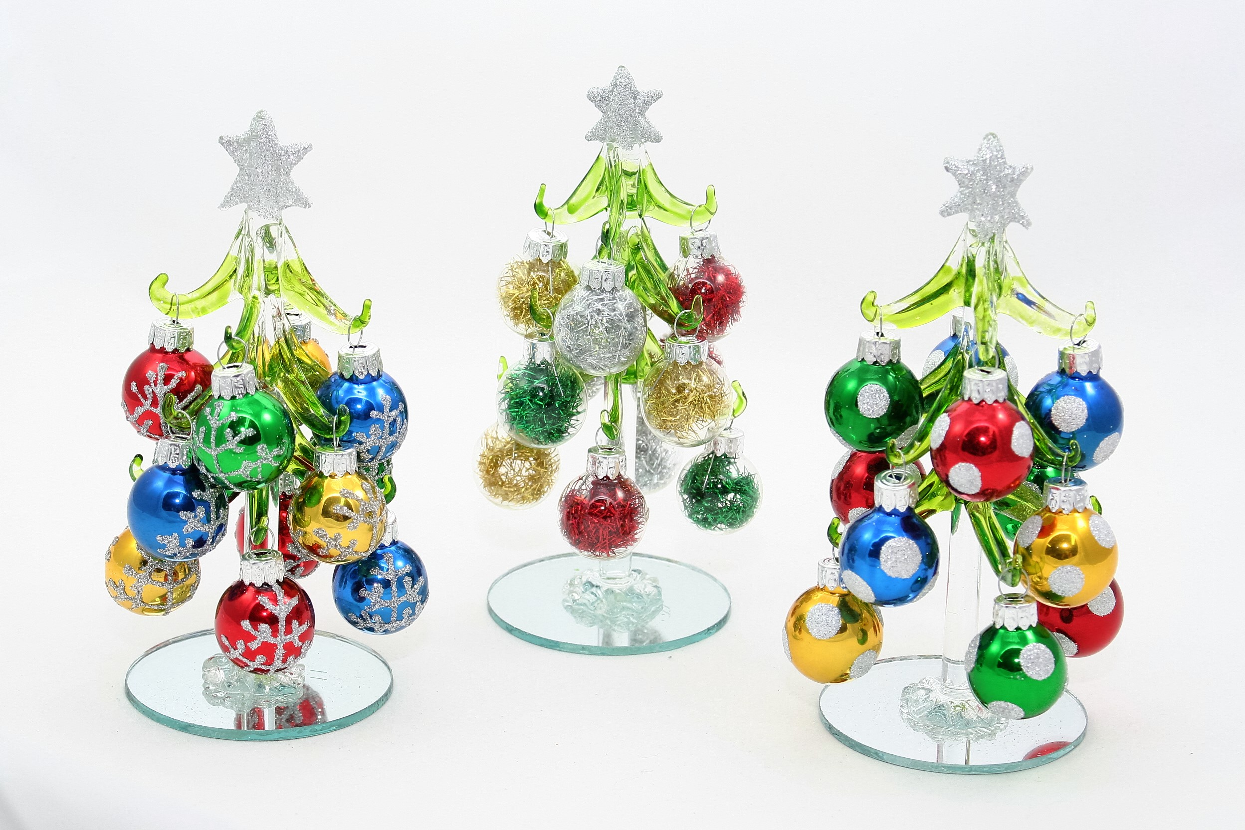 Ganz Blown Glass 6 Tall Christmas Trees with Ornaments Set of 3 EX29351