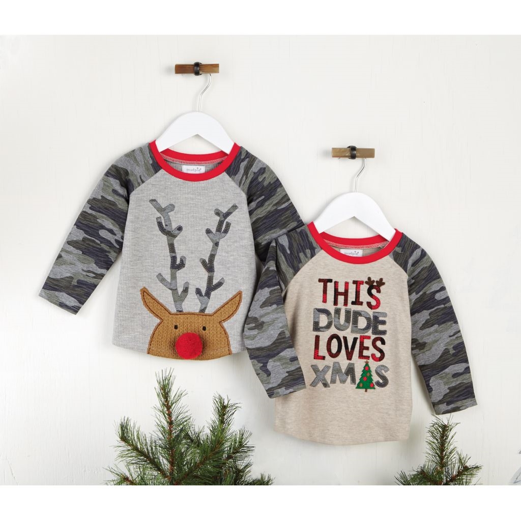 Mud Pie H9 Toddler Boy Camo Christmas Waffle Knit T-Shirt 15100028 Choose