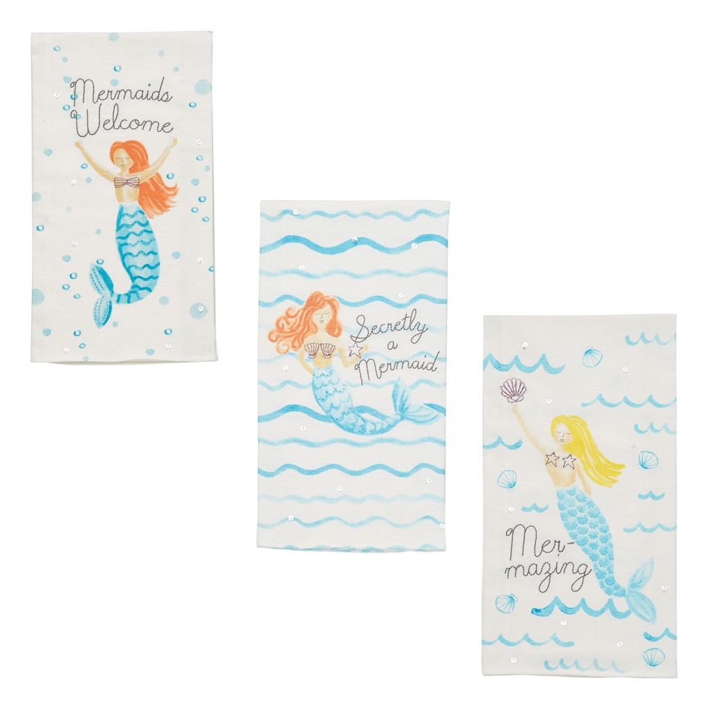 Mud Pie E9 Mermaid 28" x 21" Sequin Cotton Hand Towel 41500026 Choose 