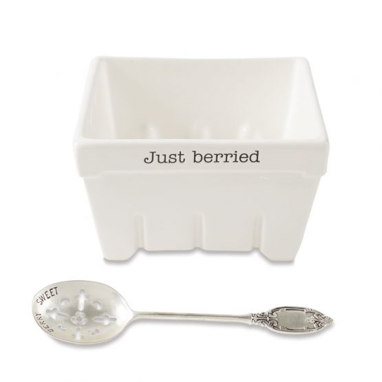 Mud Pie Circa Collection Just Berried Ceramic Berry Basket Bowl and Spoon Set 