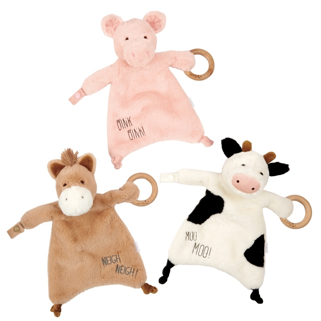 Mud Pie E1 Kids Shoppe Wooden Teething Ring Plush Farm Animal Woobie –  Choose | BABY FAMILY GIFTS