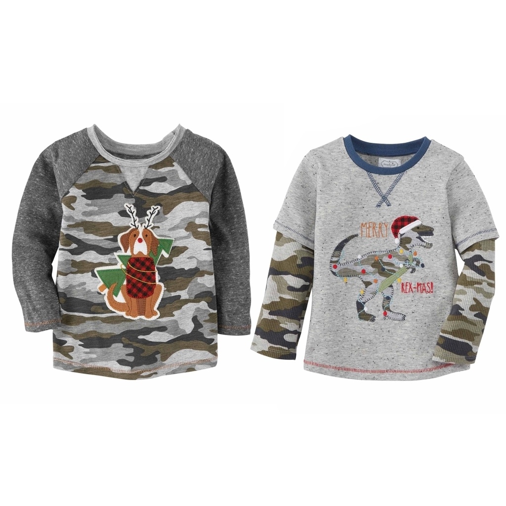 Mud Pie H0 Camo Christmas Boy Dino Puppy Tee T-Shirt 15100123 Choose Size 