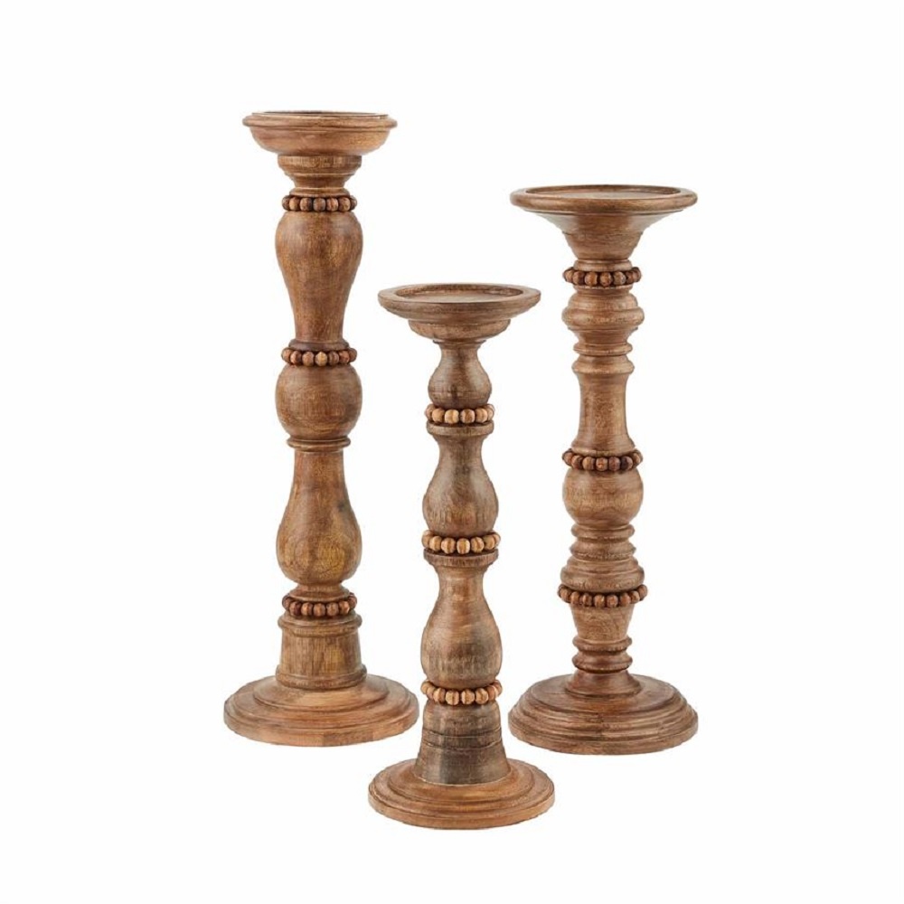 MUDPIE Small Beaded Wood Candlestick 